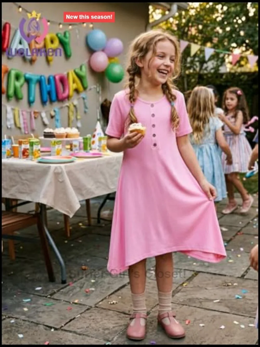Girls Flowy Swing A-Line Dress, Soft Knit Short Sleeve Casual Summer Dress with